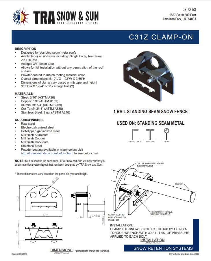 C31Z Clampon Snow Guard TRA Snow & Sun